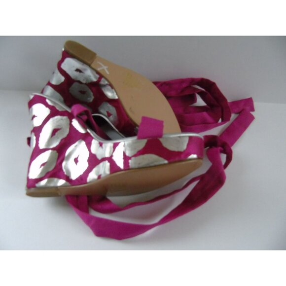 Colin Stuart Pink Silver Platform Shoes Strappy Fabric Kisses Size 5 1/2 M - Picture 6 of 8
